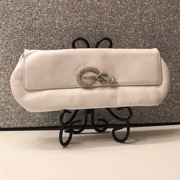 Pearl Leather Clutch with Crystal Snake accent - Picture 2 of 11